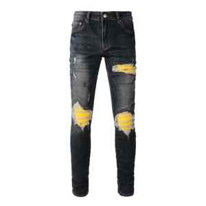 Jeans en denim pour homme, coupe slim, droite, taille mi-haute, déchirés, usés, style streetwear, respirant, été, 100% coton - Product Image 6