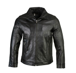 แจ็กเก็ตหนัง100% สีดำสำหรับผู้ชายดีไซน์ใหม่แจ็กเก็ตหนังรถจักรยานยนต์สีดำเข้ารูปทันสมัย - Product Image 3