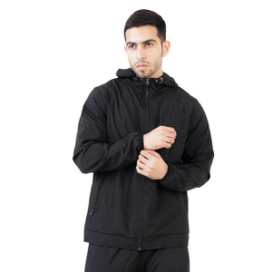 ชุดวอร์มกันลมสำหรับผู้ชายเสื้อแจ็คเก็ตและกางเกงมีฮู้ดน้ำหนักเบาระบายอากาศได้ชุดออกกำลังกาย2ชิ้น OEM มี - Product Image 1