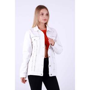 Chaqueta y abrigo de mezclilla con adornos de diamantes de imitación para mujer - Product Image 6