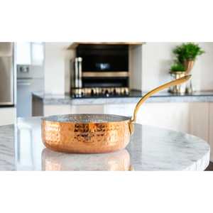 Indian Art Villa - Sartén Redonda Vintage de Cobre Puro Martillado con Revestimiento de Estaño, Cacerola de Hierro para Cocina, Vajilla y Utensilios de Mesa - Product Image 1