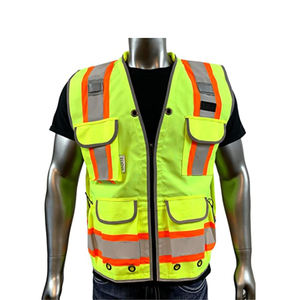بيع بالجملة-سترة سلامة البوليستر هاي فيس سترة سلامة عاكسة لأعمال البناء مع جيوب سترة سلامة عاكسة شعبية - Product Image 4