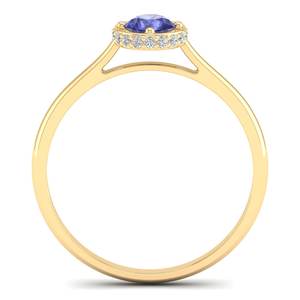 Anillo de Oro Amarillo de 14K y 18K con Diamante Certificado por IGI, Halo Oculto, Hecho a Mano, Corte Redondo, Anillo con Piedra Preciosa de Tanzanita de 0.5 Quilates, Fabricante REYES - Product Image 4