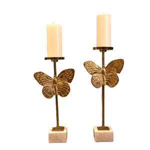Reliable Manufacturer Classic Design Set of 2 With Metal <b>Butterfly</b> Golden Color Metal Candle Stand With Full Metal Body - Product Image 1