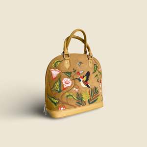 Luxury Vegan Leather Embroidered Bowling Bag with Zipper Closure for Women Casual Style Two Handles 2-2.9L Capacity - Product Image 5