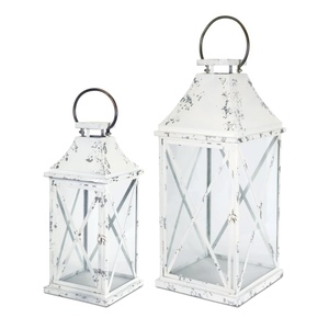 Antique Marble-Look Iron Handmade Square Candle Holders & White <b>Glass</b> <b>Lanterns</b> for Home Outdoor Garden Christmas Parties Decor - Product Image 6