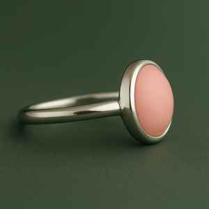 Lujo elegante 8mm redondo Rosa Coral piedra preciosa bisel ajuste 92,5 anillo de plata banda fina todos los tamaños perfecto para mujeres - Product Image 2