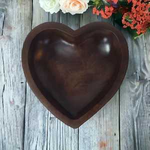 En forma de corazón hecho a mano marrón de alta calidad decoración del hogar boda contenedores de velas vacías cuenco de madera de relleno de cera para decoración del hogar - Product Image 1