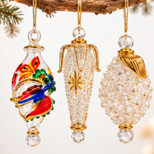 Adornos Navideños de Cristal Egipcios Hechos a Mano con Textura Dorada en Relieve - Product Image 1