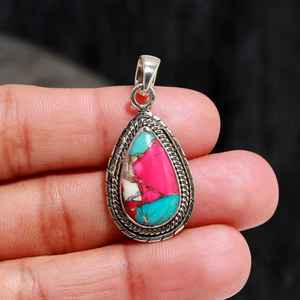 Collar hecho a mano con colgante de turquesa de algodón caramelo en forma de pera en plata de ley 925, joyería única de piedras preciosas - Product Image 3