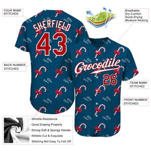 Jersey de béisbol auténtico 3D Navidad rojo-blanco verde azulado estilo marca personalizada precio asequible - Product Image 3