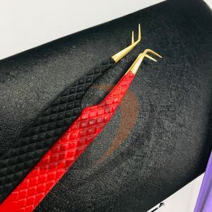 Pinzas de extensión de pestañas con logotipo personalizado de acero inoxidable sostenible curvo en ángulo de 45 90 grados, pinzas de pestañas puntiagudas probadas a mano - Product Image 4