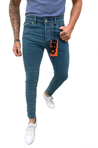 Jean slim extensible pour homme avec logo personnalisé, coupe droite, taille mi-haute, denim coloré délavé et vieilli, idéal pour toutes les saisons - Product Image 4