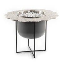 Chauffe-plat élégant en métal argenté Dallah avec support noir – Qualité supérieure, ustensile de cuisine rond pour table, en stock