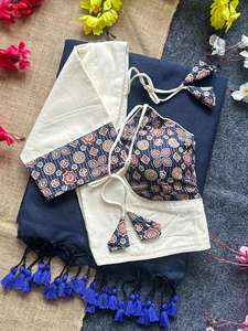 Blousewala Khadi Blusa de algodón Patrón de cuadros vintage Media manga para el mercado mayorista de verano en Hyderabad - Product Image 4