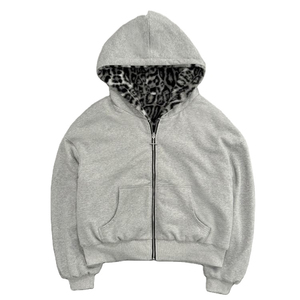 Sweat à capuche léopard QUICKSHOW Streetwear, tissu double face, fermeture éclair, couleur contrastée, camouflage, sweat à capuche réversible, fermeture éclair, sweat à capuche ample pour hommes - Product Image 4