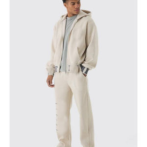 Chándal con capucha y logotipo personalizado para hombre, chándal de forro polar de algodón 100% para hombre de talla grande beige - Product Image 2