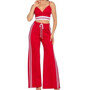 Elegante nuevo jersey de mujer Crop Conjuntos de dos piezas Chándal de punto liso para ocio Streetwear Técnica lavada Patrón sólido - Product Image 1