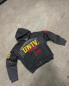 Sudadera con capucha holgada de felpa francesa de 400 g/m², 100% algodón, unisex, corte cuadrado, con cremallera personalizada, pedrería, efecto lavado, transpirable - Product Image 1