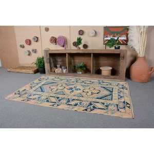 Alfombra Turca Vintage de 3.9x6.2 pies, Alfombra de Área, Alfombra Azul con Diseño de Patchwork - Product Image 2