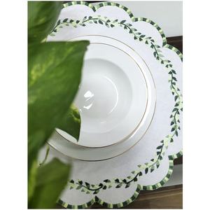 Custom Embroidery Design Round <b>Placemat</b> for Home Restaurant High Quality <b>Linen</b> Embroidery Scallop Border Mats Table Decoration - Product Image 2