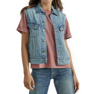Gilet en jean 100% coton classique sans manches pour femmes Veste en jean solide Technique lavée respirante pour superposer un logo privé - Product Image 1