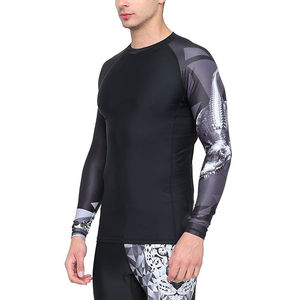 Custom Printed <b>Men's</b> <b>Long</b> Sleeve MMA BJJ Rash Guard Compression T-Shirt Leggings <b>Shorts</b> Set Breathable Anti-Bacterial UPF50 - Product Image 5