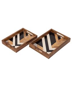 Ensemble de plateaux de service rectangulaires modernes en bois avec incrustations géométriques en émail, poignées décoratives, pour la maison, l'hôtel, ou comme cadeau - Product Image 3