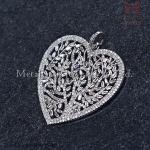 Colgante de corazón de plata de ley 925, el árbol de la vida más hermoso, Baguette, pavé de Diamante, de lujo - Product Image 3