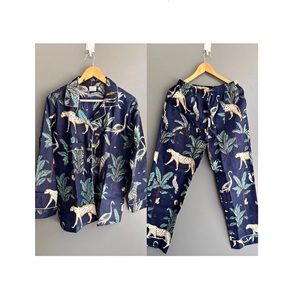 ชุดนอนพิมพ์ลายซาฟารีสีฟ้าฟ้าสำหรับผู้หญิงชุดนอนผ้าฝ้ายเนื้อนุ่มใส่สบายสำหรับฤดูหนาว/ฤดูร้อนมีไซส์ XL - Product Image 2