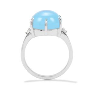 Bague en Agate Paraïba 7,95 carats, Zircon Blanc, Argent Sterling Plaqué Rhodium, Coupe Ovale, Style Vintage - Product Image 3
