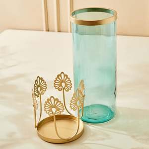 Vase à fleurs en métal fabriqué à la main de style bohème classique et moderne Vase de table en verre, fer, laiton et aluminium pour la décoration de la maison - Product Image 3