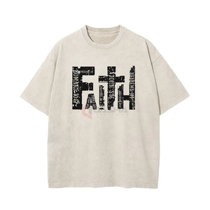 T-shirt surdimensionné en coton délavé vintage 230gsm pour hommes Style rétro artistique flocon de neige frit court lâche lavé à l'acide 100% coton - Product Image 4