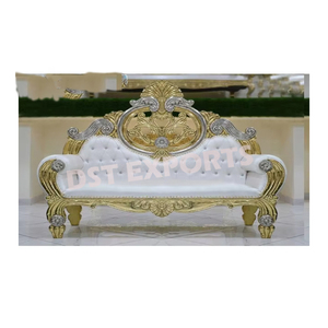 โซฟางานแต่งงานสีเงินสุดหรูสีทองโซฟาทรงบัลลังก์ประดับเพชรสีขาวสำหรับมุสลิมมหาราชาเวทีแต่งงาน - Product Image 1