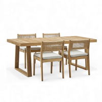 Juegos de Muebles de Jardín de Teca Natural, Juegos de Mesa de Comedor con 4 Sillas de Comedor de Cuerda Tejida y Cojines Extraíbles, Fabricación en Indonesia