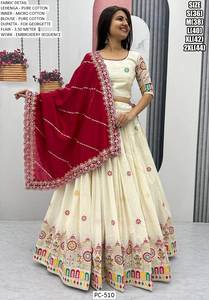 Nuevo diseñador de lanzamiento cosido Lehenga Choli Dupatta tela de algodón puro bordado secuencia trabajo para ropa de fiesta-indio pakistaní - Product Image 5