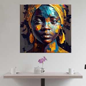 Impression sur toile de femme africaine abstraite : Portrait mosaïque vibrant, décoration bohème moderne, toile encadrée - Product Image 1