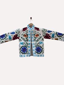 Veste en coton écologique brodée bohème à manches longues, col rond, motif floral Suzani, vêtements d'extérieur décontractés pour femmes, hiver - Product Image 3