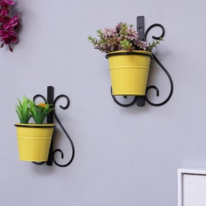กระถางโลหะสีดำติดผนังพร้อมหม้อสีเหลืองสำหรับตกแต่งบ้านทันสมัยห้องนั่งเล่นในร่มสีเขียวและระเบียงที่จัดแสดง - Product Image 3