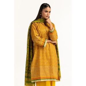 Conjunto de Traje de 3 Piezas Color Mostaza con Estampado Dorado para Mujer - Product Image 4