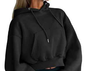 Sudadera corta informal con capucha para mujer personalizada 100% algodón transpirable ropa de calle de invierno con cuello con capucha - Product Image 1