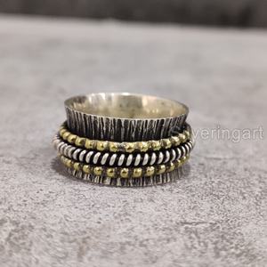 Large bande Spinner bague de méditation en argent sterling 925 bague de pouce pour femme Fidget bijoux faits à la main Fine anxiété bague Spinner pour hommes - Product Image 2