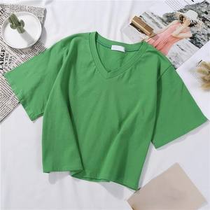 Camisas cortas lisas sólidas personalizadas de alta calidad 100% algodón transpirable verano moda Crop-top ropa informal de moda camisa corta para mujer - Product Image 1