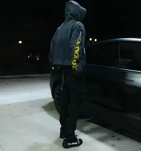 Manches personnalisées fermeture éclair DTG impression logo ourlet irrégulier coton éponge français Vintage lavé à l'acide sweat à capuche pour hommes Triple fermeture éclair - Product Image 5