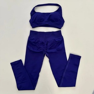 Seamless Hornet Solid Front Crew Neck High Waist Peach Breathable Back <b>Crop</b> Top Bra Sports <b>Leggings</b> Yoga Fitness Women's 2-Piece - Product Image 1