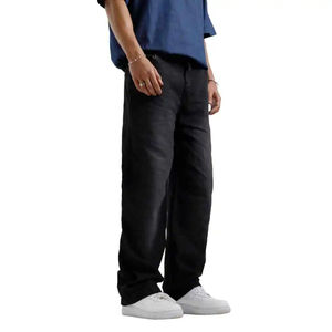 Jeans amples et larges pour hommes style streetwear en coton délavé au soleil, jeans baggy pour hommes, jeans noirs et bleus délavés - Product Image 1