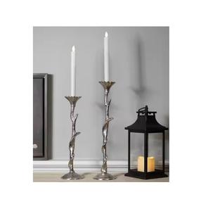 Lot de 2 bougeoirs de table écologiques de luxe en aluminium argenté avec taille personnalisée pour mariage et Noël en intérieur - Product Image 1