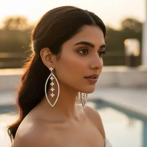 Pendientes Colgantes de Plata con Circonita Cúbica para Mujer, Chapados en Oro, con Diseño de Pera y Diamante, Ideales para Fiestas y Regalos - Product Image 2