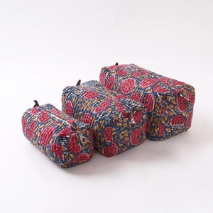 Beautiful Indigo Red Vintage Eco-Friendly Cotton for Cases Hand Block Printed Vanity <b>Bag</b> Set Quilted Cosmetic Pouches Set - Product Image 2