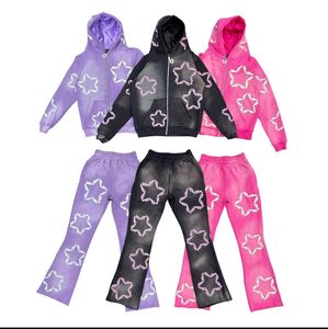 OEM Streetwear Heavyweight Sun Faded Survêtement Deux Pièces Ensemble Survêtement Délavé À L'acide Applique Patch À Capuche Ensemble - Product Image 2